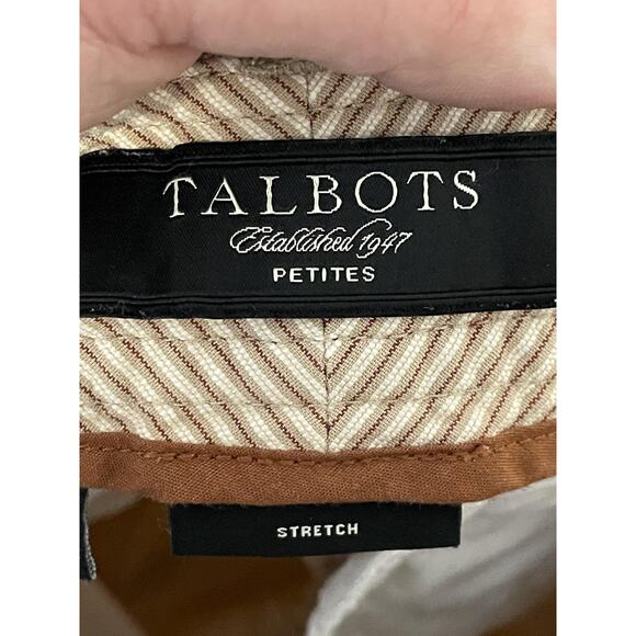 Talbots Capri Pants Womens 10P Petite Beige White Pinstripe Stretch Cotton - Picture 9 of 12